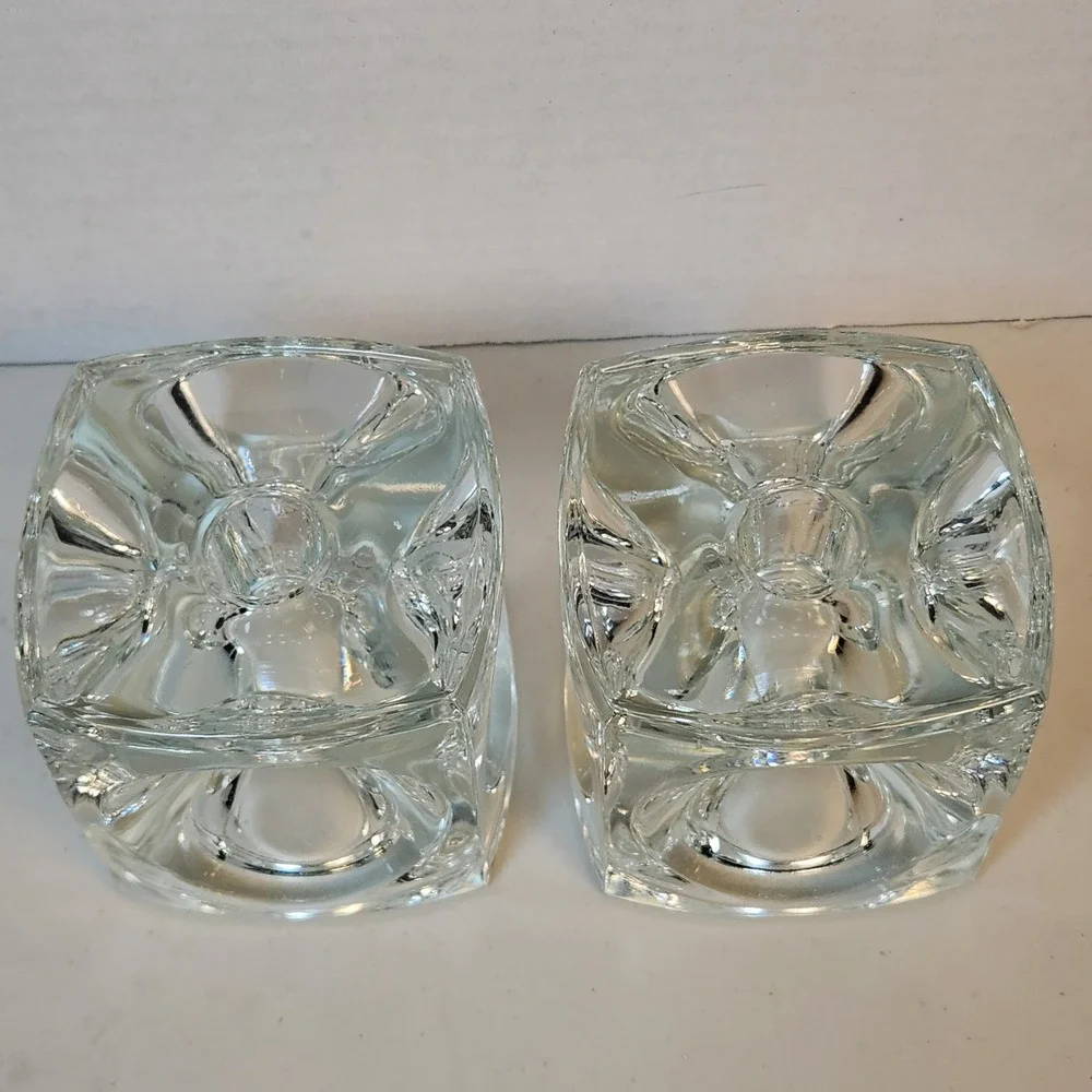 VTG Pair Peill & Putzler Ice Cube Candle Holders MCM Block Taper Tealight Votive